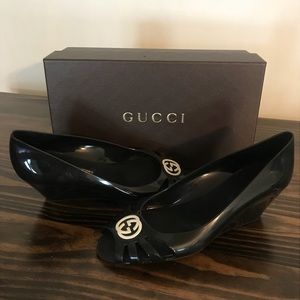 Gucci Rubber Nero Jelly Wedge Gg Monogram